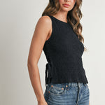 Texture Tie-Top Black Tank