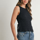 Texture Tie-Top Black Tank