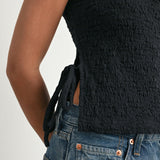 Texture Tie-Top Black Tank