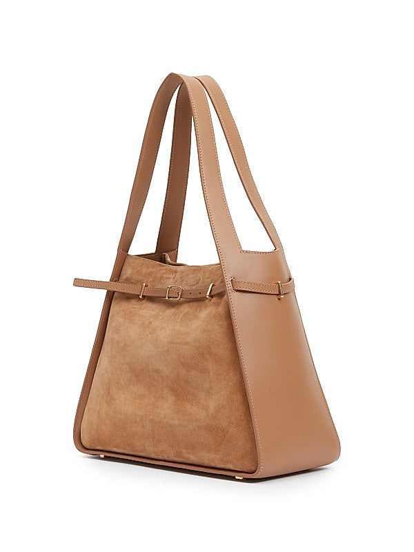 Cleo Small Suede Bucket Bag Camel