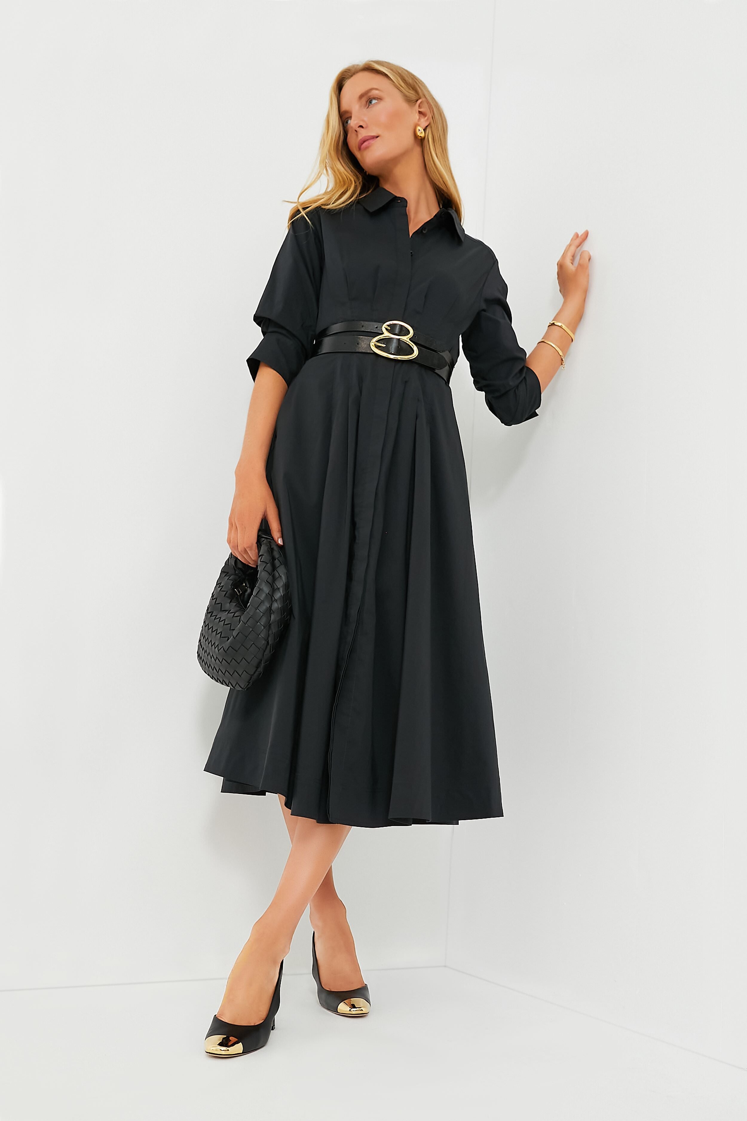 Jazz Pintuck Midi Dress Black