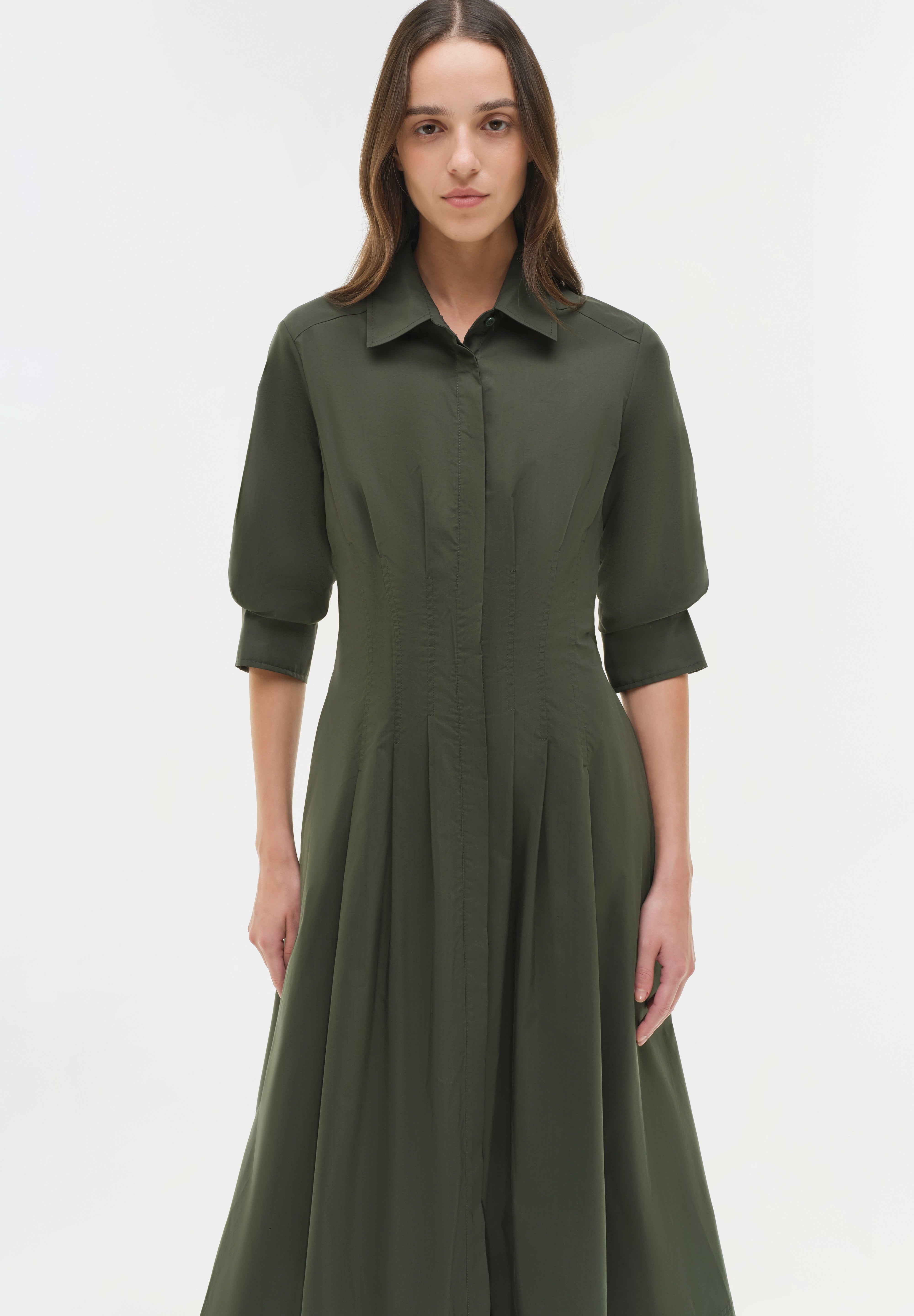 Jazz Pintuck Midi Dress Cypress