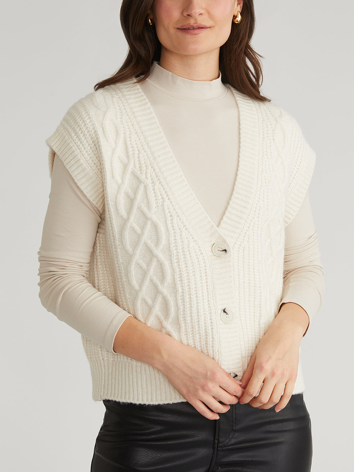 Paige Button Front Cable Vest Sea Salt