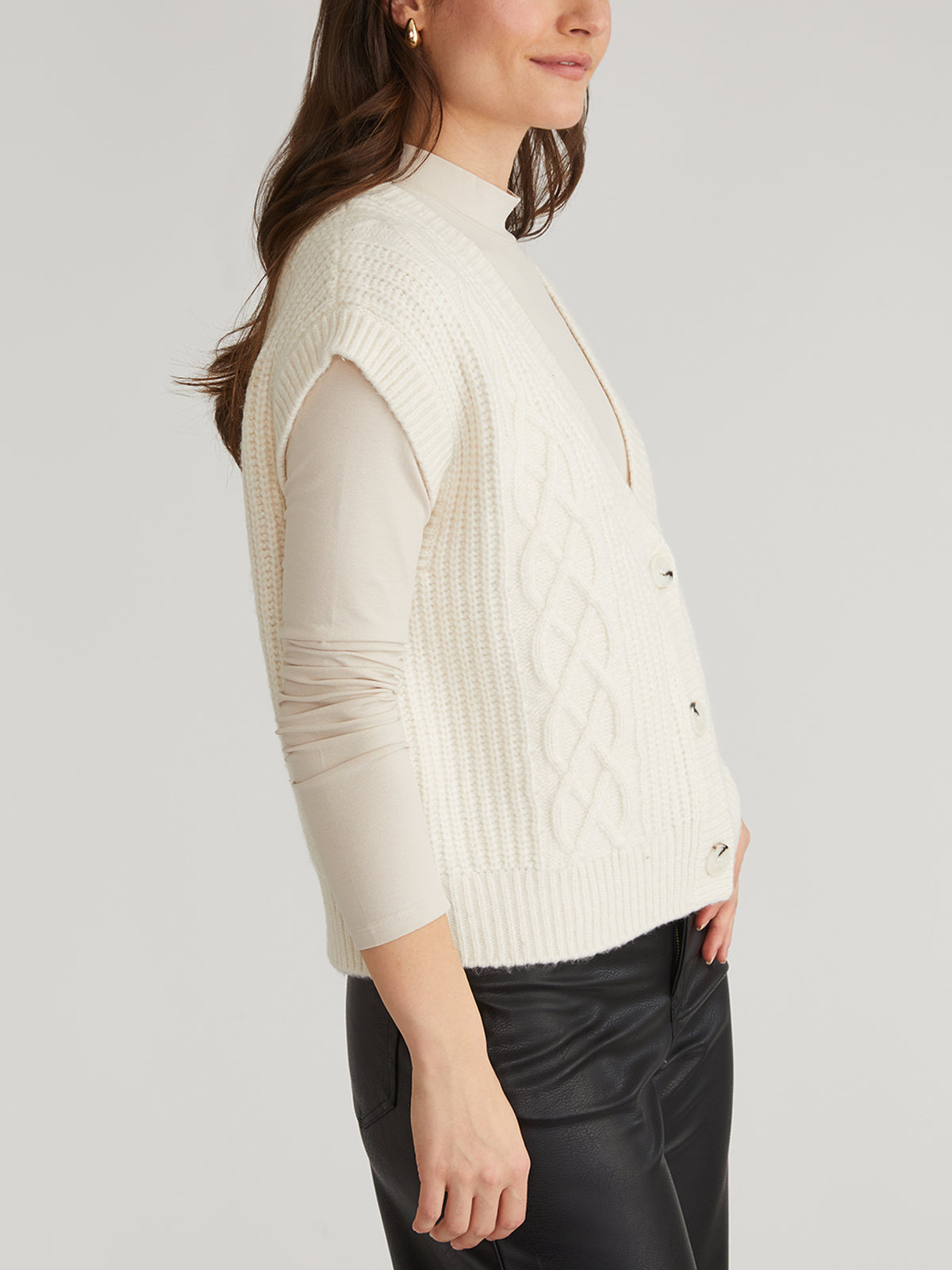 Paige Button Front Cable Vest Sea Salt