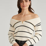 Sierra Off Shoulder Striped Pullover Sea Salt Multi