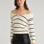 Sierra Off Shoulder Striped Pullover Sea Salt Multi