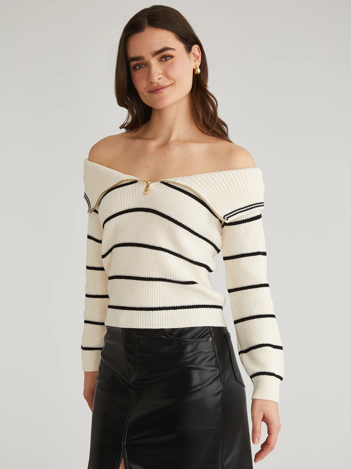 Sierra Off Shoulder Striped Pullover Sea Salt Multi