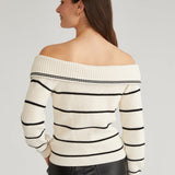 Sierra Off Shoulder Striped Pullover Sea Salt Multi