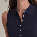 Nikki Johnny Collar Solid Tank Dark Blue