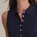 Nikki Johnny Collar Solid Tank Dark Blue