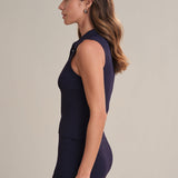 Nikki Johnny Collar Solid Tank Dark Blue