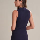 Nikki Johnny Collar Solid Tank Dark Blue