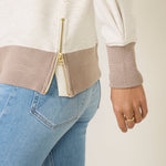 Loxley Raglan Boyfriend Sweat Ivory Marl/Taupe Marl