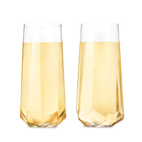 Viski Seneca™ Faceted Stemless Crystal Champagne Flutes - Set of 2