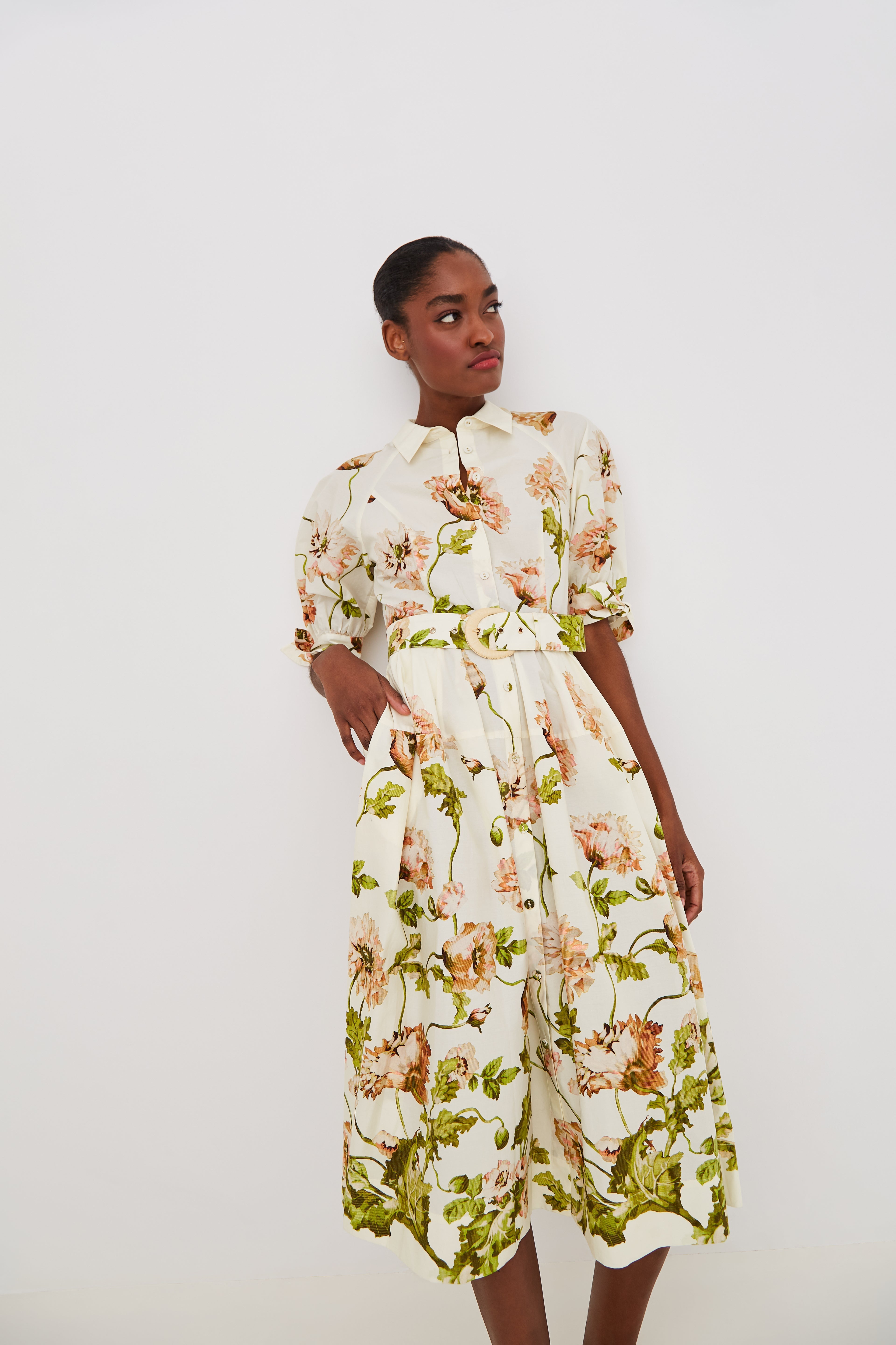 Caro Midi Dress Lockwood Flora Egret