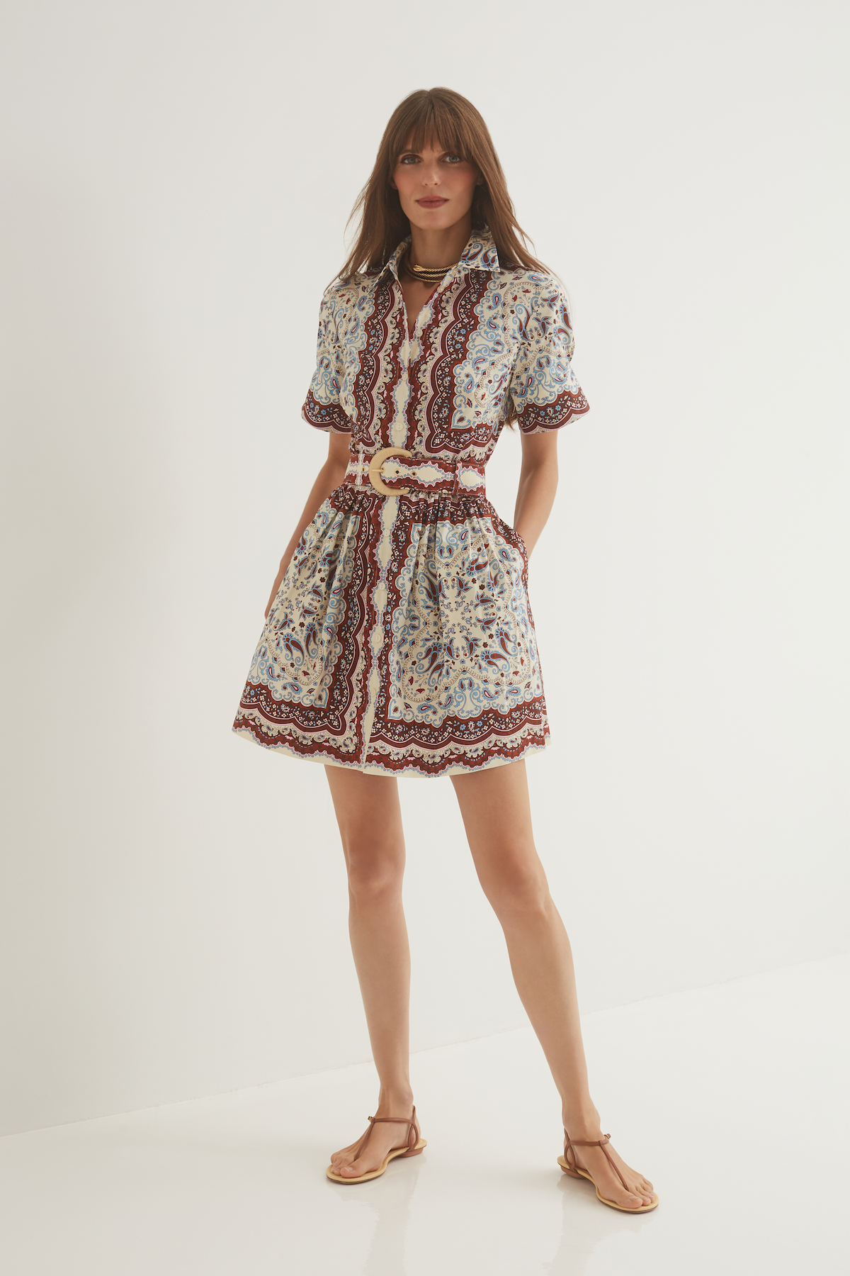 Malena Mini Dress Paisley Scarf Ivory