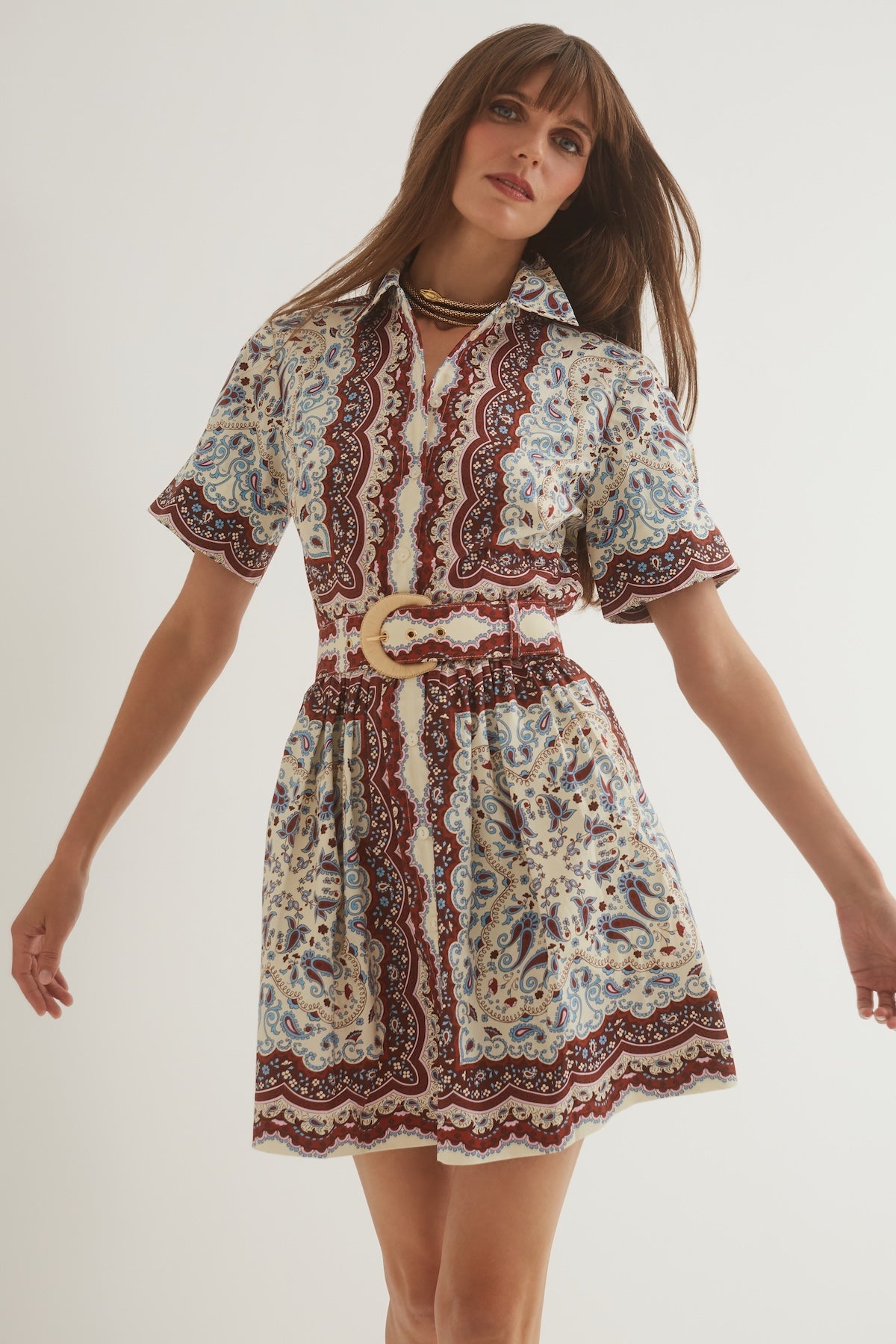 Malena Mini Dress Paisley Scarf Ivory