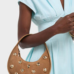 Finn Studded Suede Shoulder Bag Camel