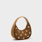 Finn Studded Suede Shoulder Bag Camel