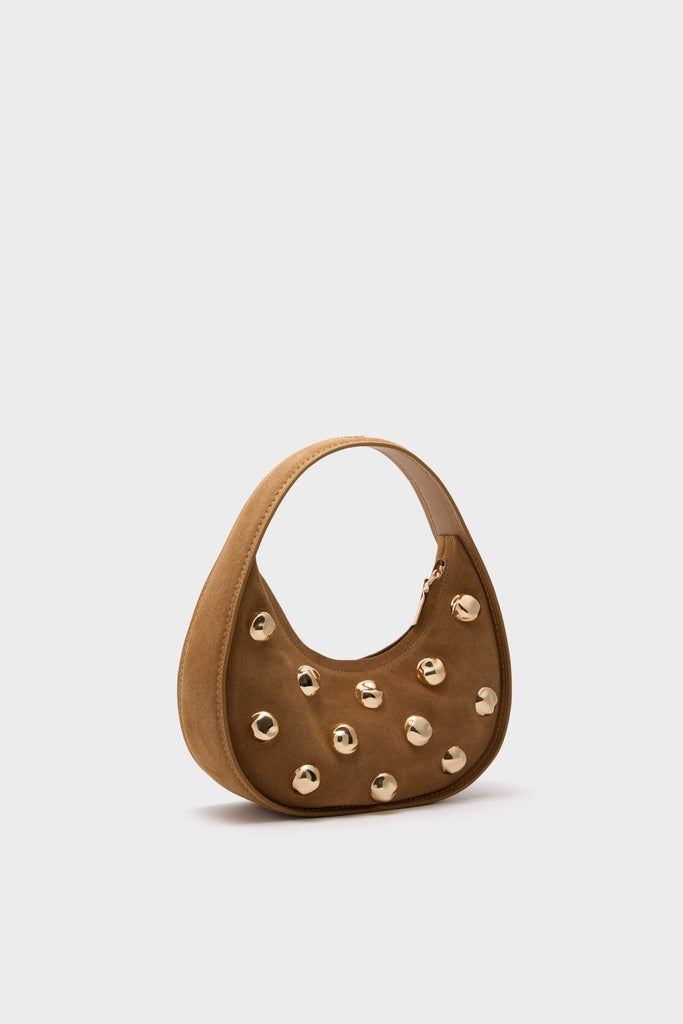 Finn Studded Suede Shoulder Bag Camel
