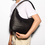 Medium Woven Shoulder Bag Black