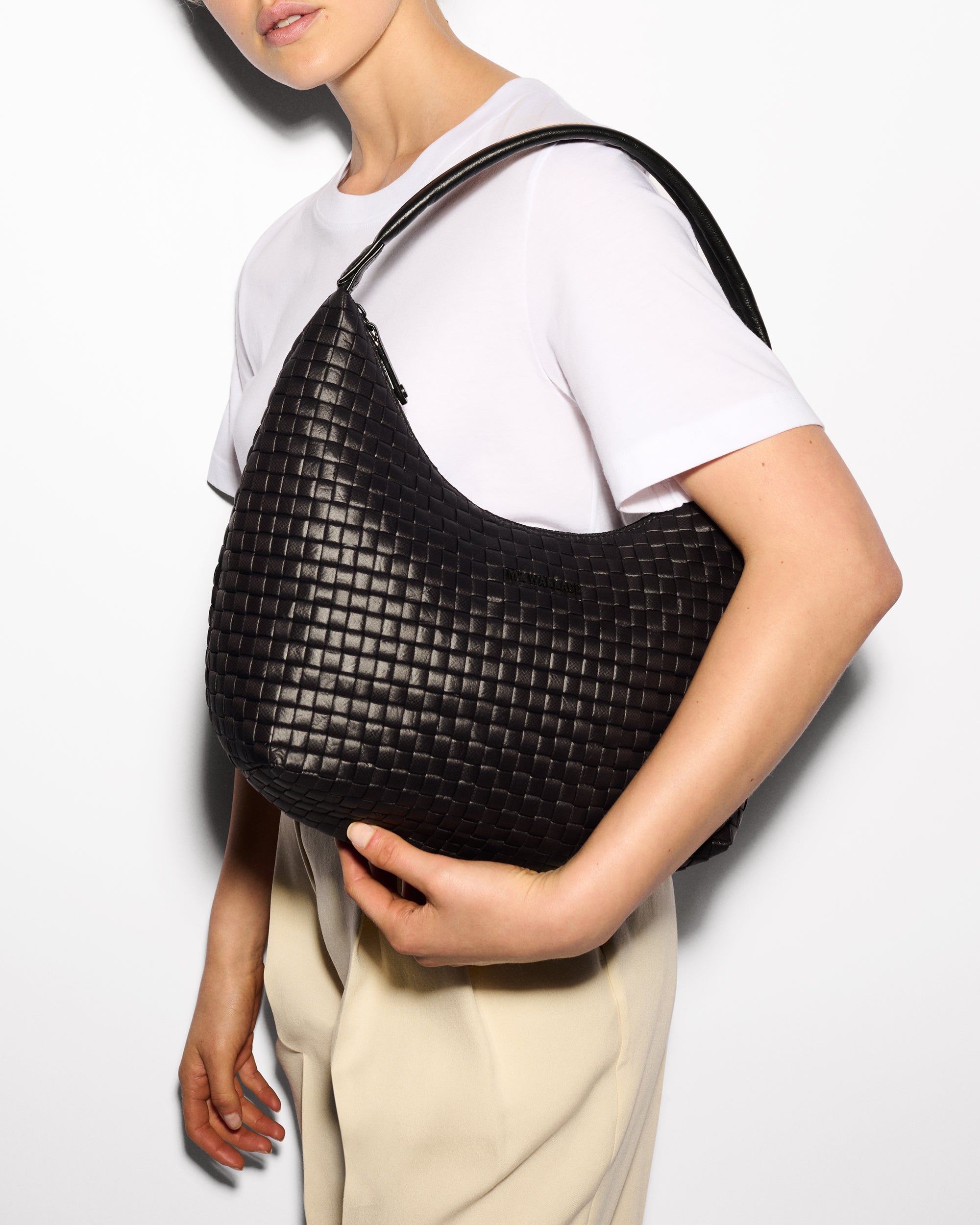 Medium Woven Shoulder Bag Black