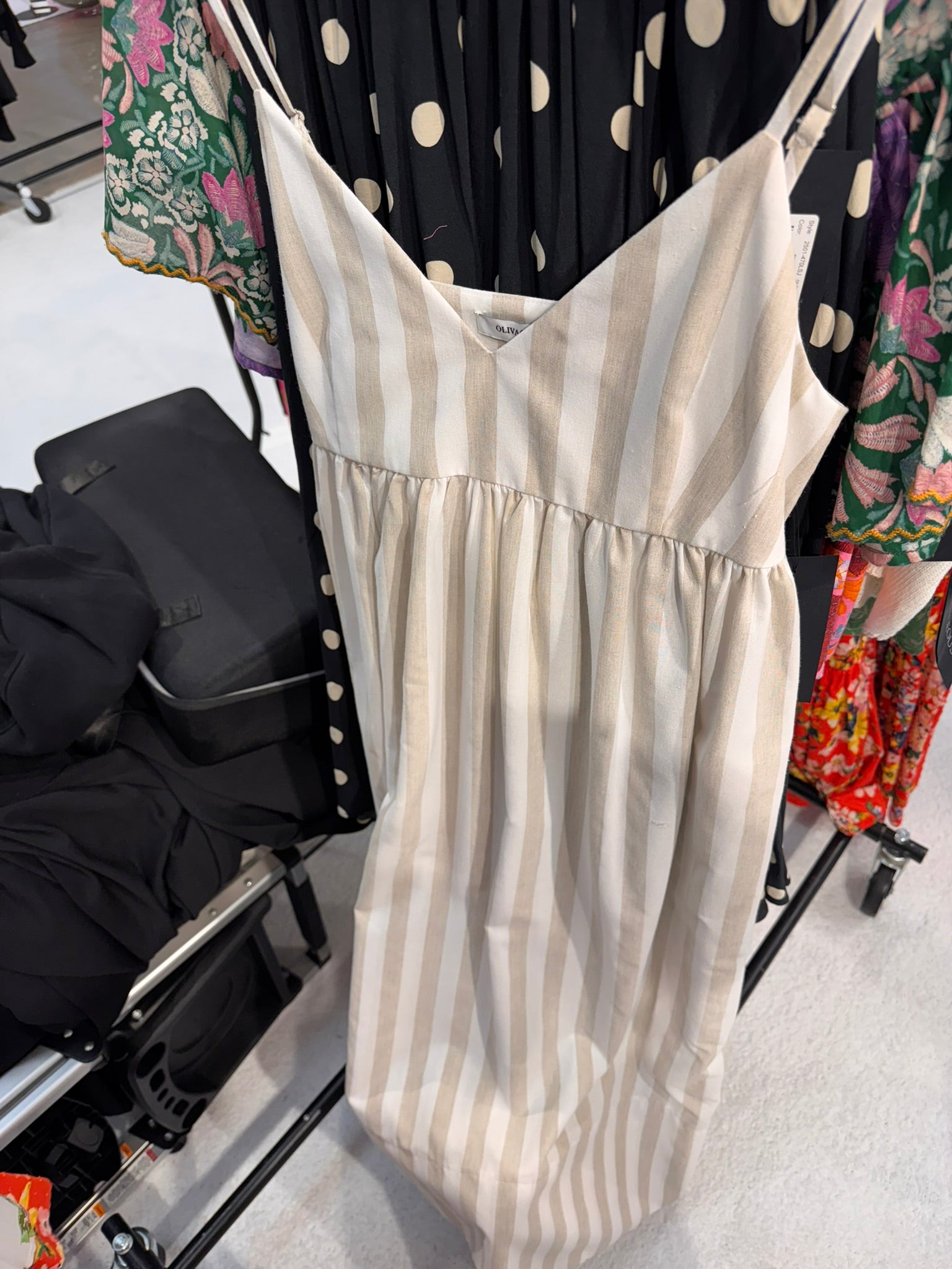 Maxi Dress Striped White and Taupe