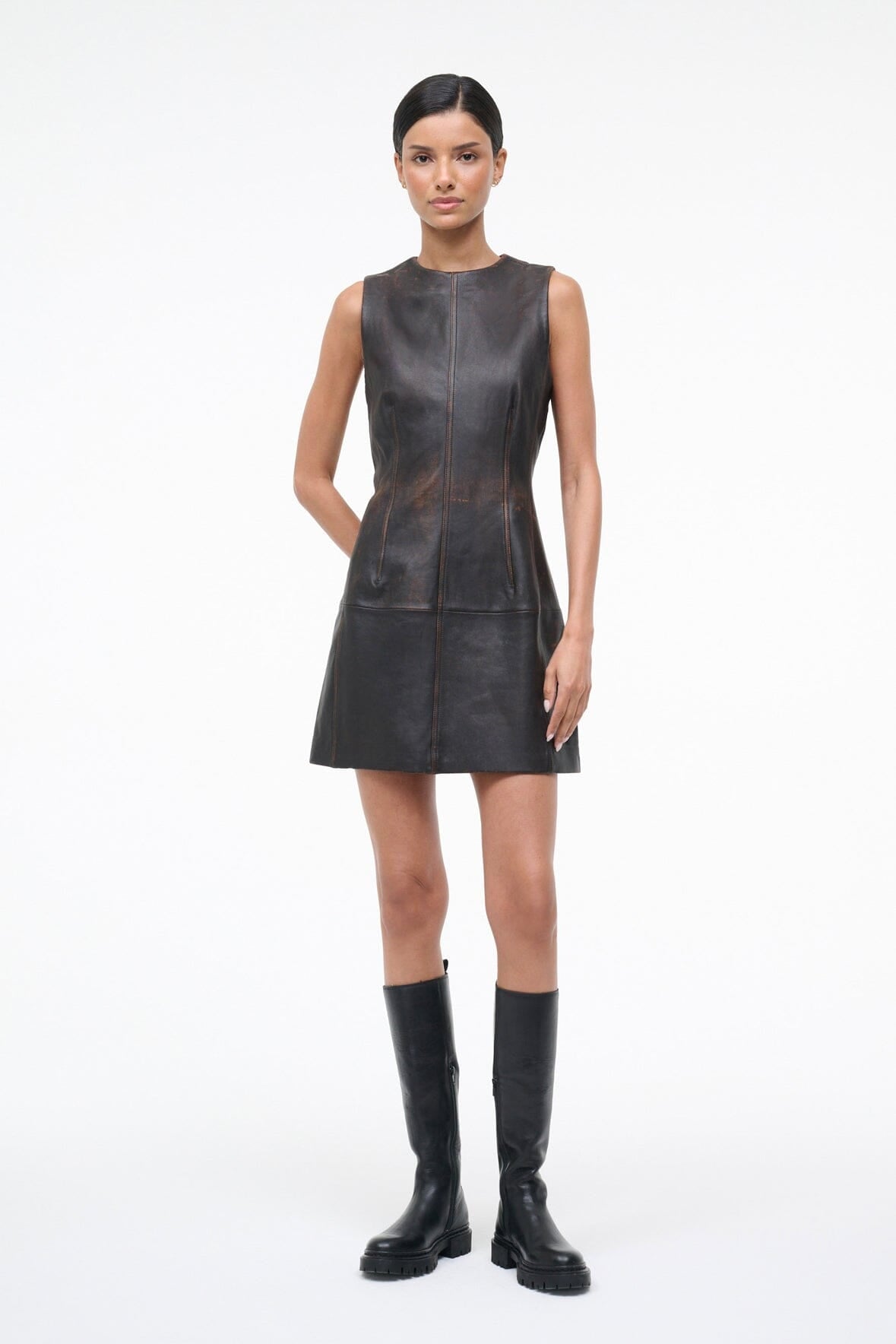 Binx Leather Dress Distressed Brown