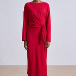 Long Sleeve Vanina Cinched Waist Dress Dragon Fruit Red