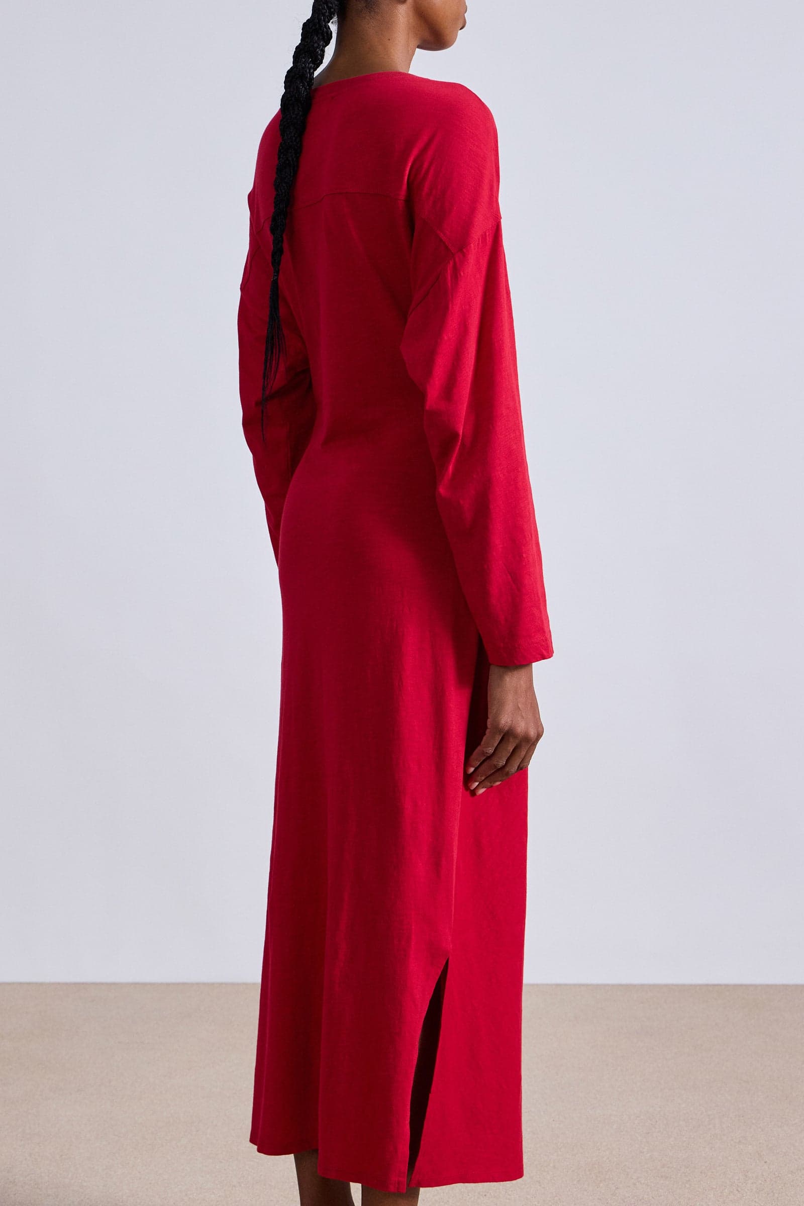 Long Sleeve Vanina Cinched Waist Dress Dragon Fruit Red