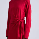 Long Sleeve Vanina Cinched Waist Dress Dragon Fruit Red