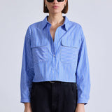 Cropped Kava Top Blue and Cream Stripe