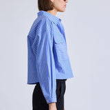 Cropped Kava Top Blue and Cream Stripe