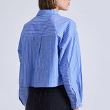 Cropped Kava Top Blue and Cream Stripe