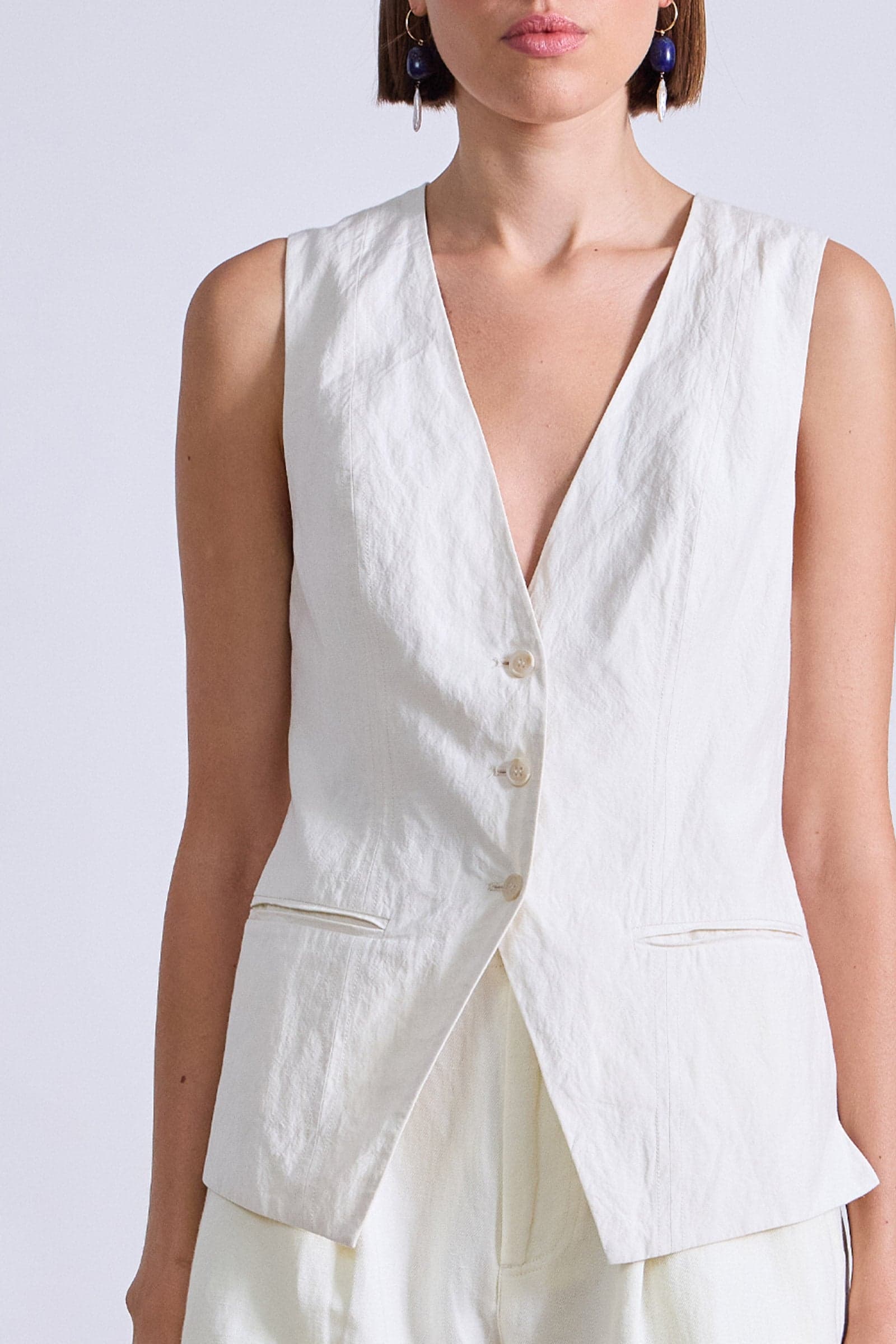 Helena V Neck Vest Cream