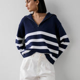 White + Warren Striped Quarter Zip