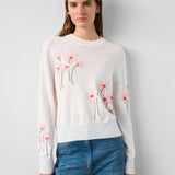 White + Warren Floral Embroidered Crewneck