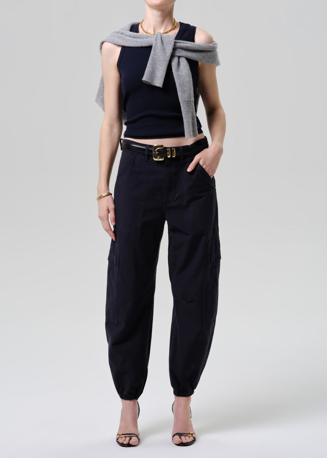 Ciela Bubble Hem Utility Navy Pant