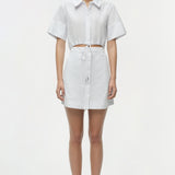 Marcy Cotton Mini Shirt Dress White Stripe