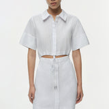 Marcy Cotton Mini Shirt Dress White Stripe