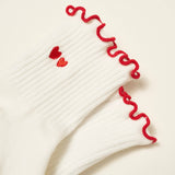 Embroidery Heart Duo Ruffle Grip Pilates Socks