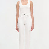 Amelia High Rise Pearl Embellished Denim Ivory