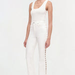 Amelia High Rise Pearl Embellished Denim Ivory