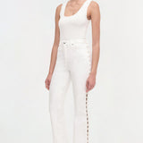Amelia High Rise Pearl Embellished Denim Ivory