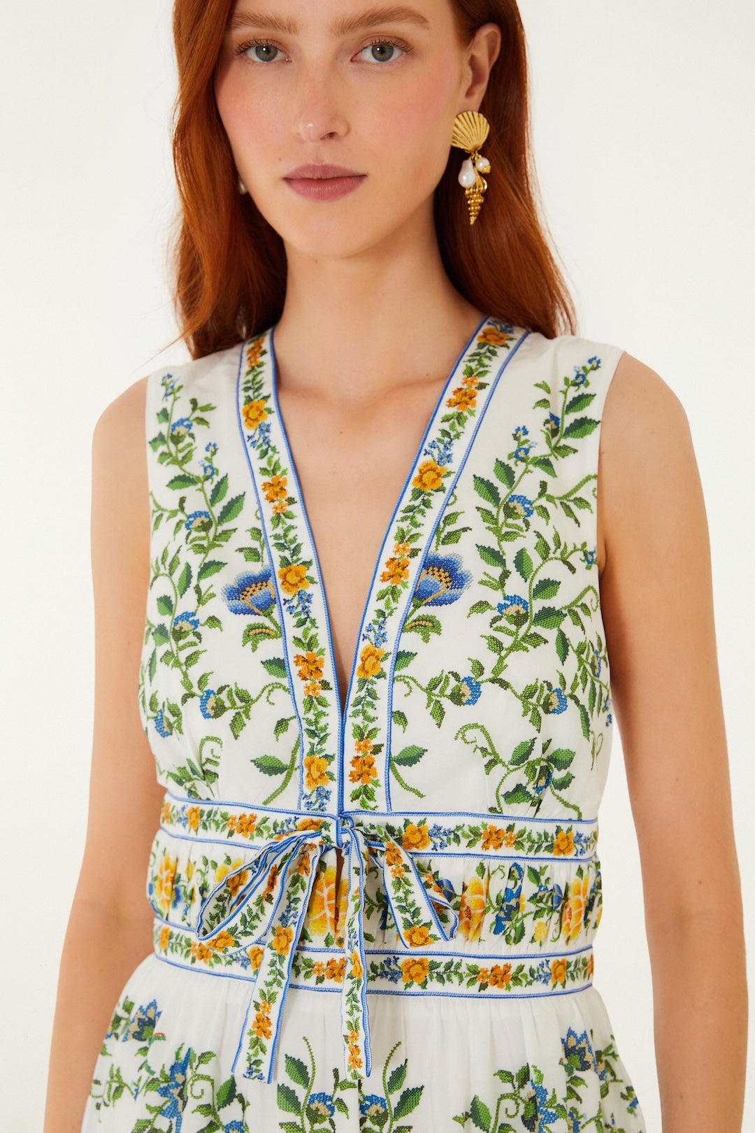 EMILY FLORAL TAPESTRY OFF-WHITE MINI DRESS