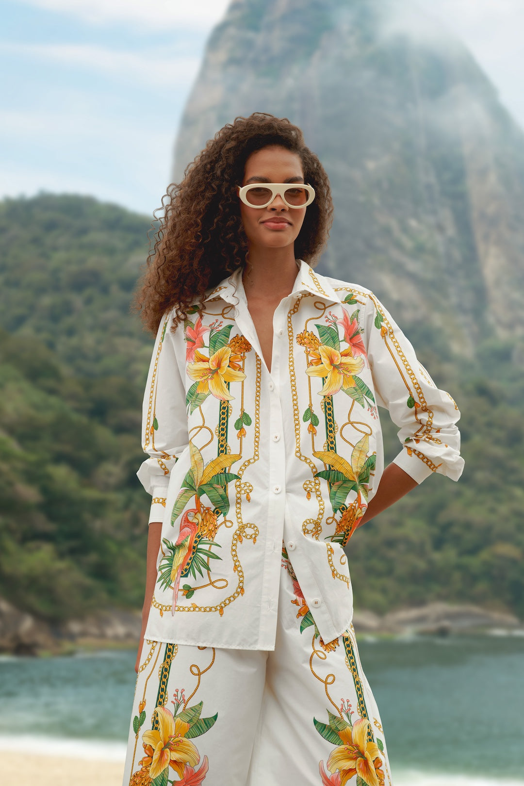TROPICAL ROYALTY OFF-WHITE SHIRT LONG SLEEVE