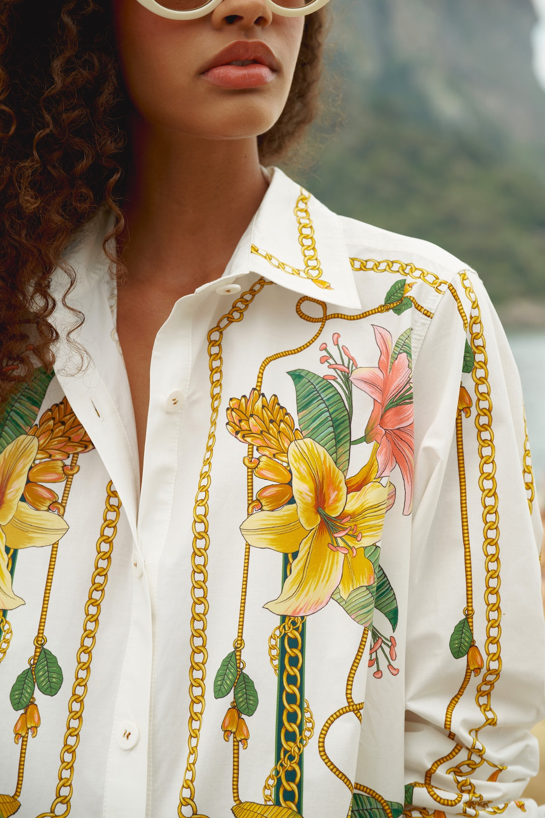 TROPICAL ROYALTY OFF-WHITE SHIRT LONG SLEEVE