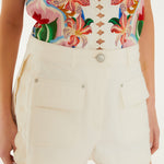 WHITE CANVAS SCALLOPED SHORTS