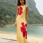 POPPY FLOWERS LIGHT YELLOW SLEVELESS MAXI DRESS