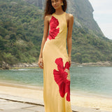 POPPY FLOWERS LIGHT YELLOW SLEVELESS MAXI DRESS